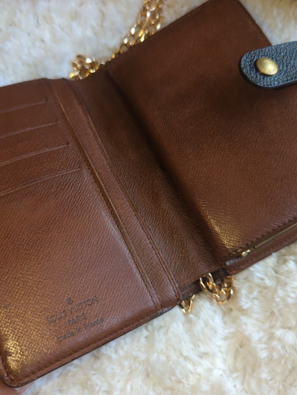 Louis Vuitton Monogram Authentic Kisslock Wallet Dark Brown With Chain + Box - Picture 4 of 7